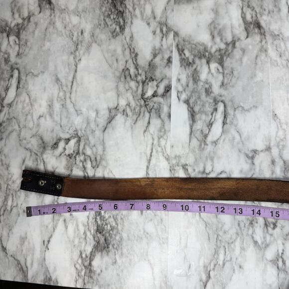 Western Tooled Black Leather Belt Strap Mens Size 44 Embossed Snap On No Buckle - Picture 4 of 14